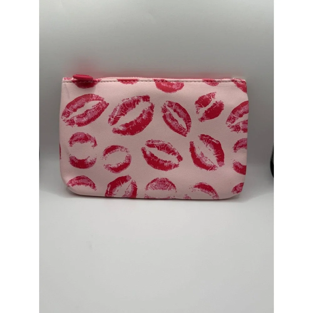 IPSY Pink Lip Cosmetic Bag Red Kisses Makeup Pouch Zippered Travel Case Small
